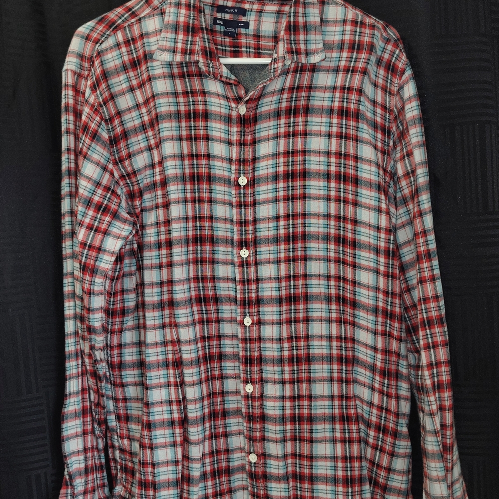 GAP Men's Plaid Button-Down Shirt - Red, White, Black